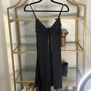 Black cotton lace trim slip dress